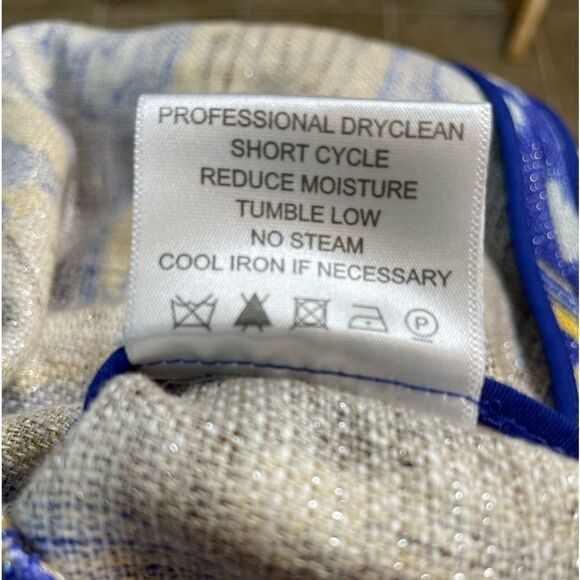 Tory Burch Blue Yellow Jemima Ikat Metallic Linen Pencil Skirt Size 12 - Picture 8 of 8